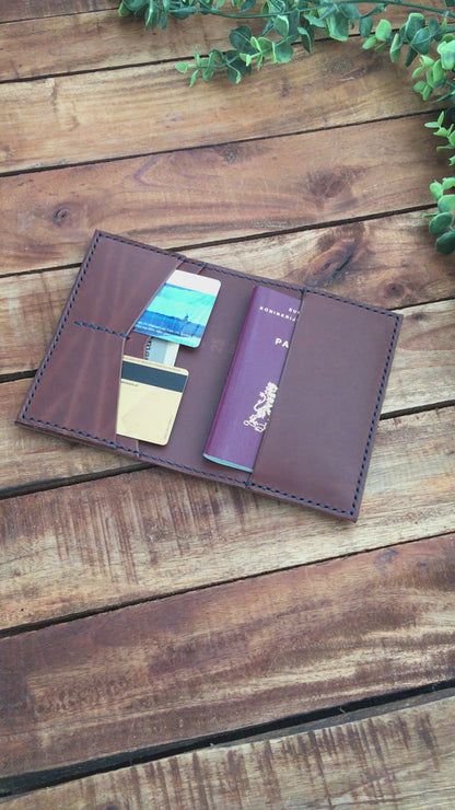 Video showing a Handmade Brown Leather Passport Cover