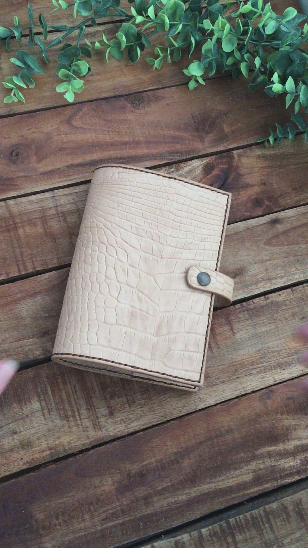 Video Showing a Handmade undyed Leather Alligator Embossed Book Cover 