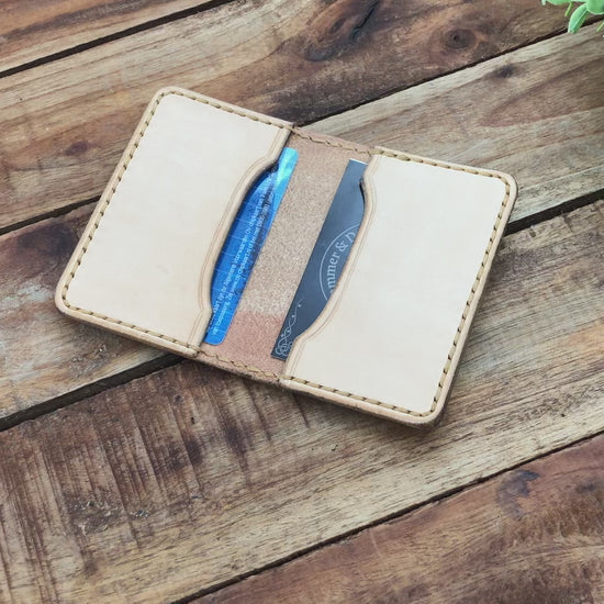 video showing the Handmade Natural Bifold Leather Card Wallet