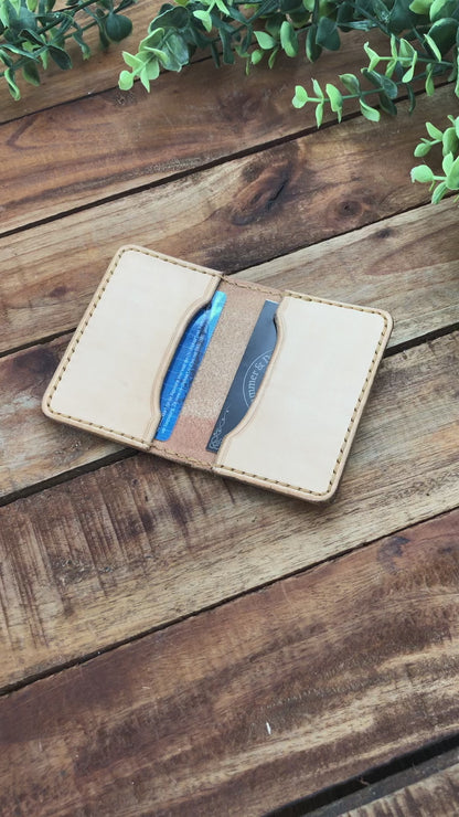 video showing the Handmade Natural Bifold Leather Card Wallet
