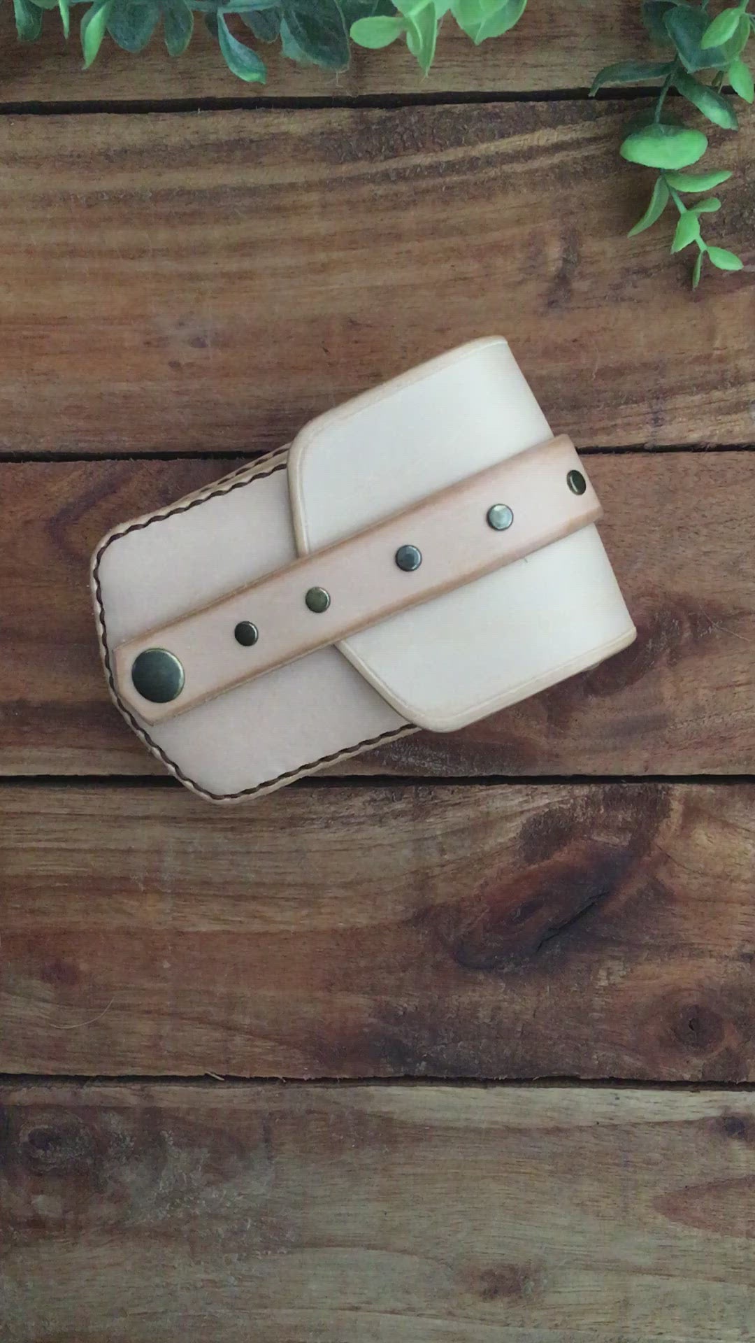 Video showing a Handmade Undyed Mini Leather Belt Pouch for credit cards