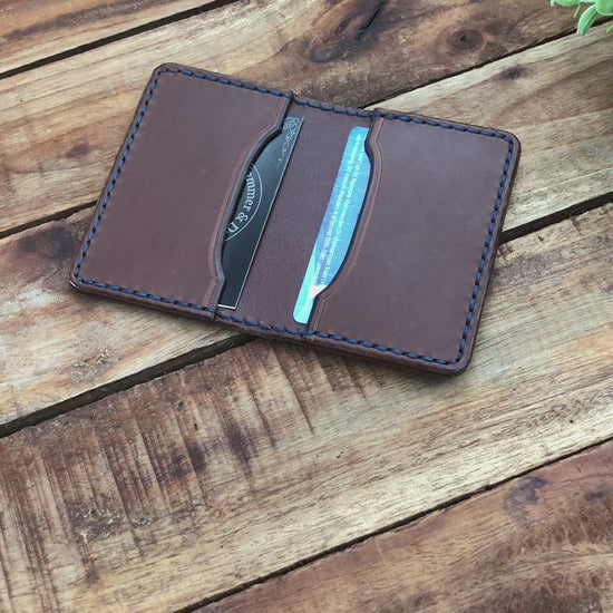 video showing the Handmade Brown Bifold Leather Card Wallet