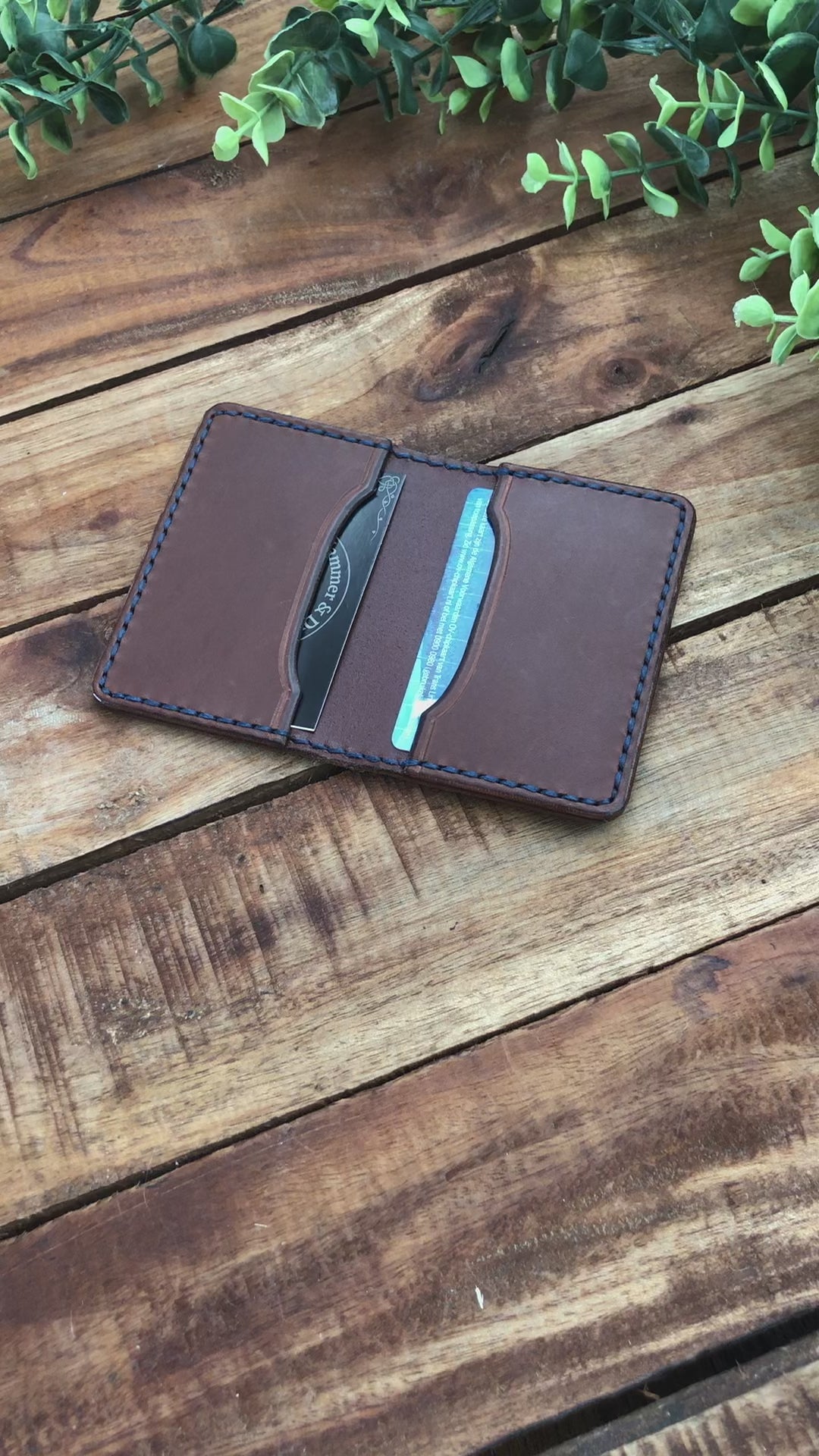 video showing the Handmade Brown Bifold Leather Card Wallet