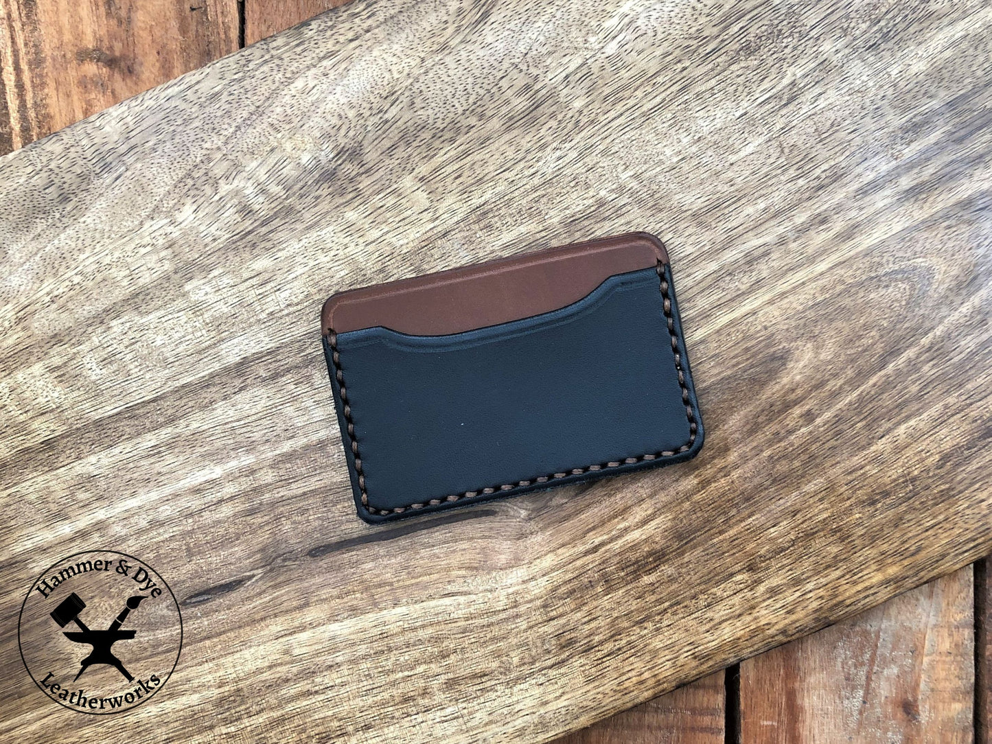 Minimalist Leather Card Wallet in Black and Brown Empty