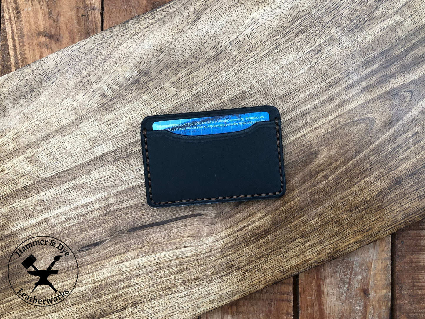 Handmade Minimalist Black Leather Card Sleeve