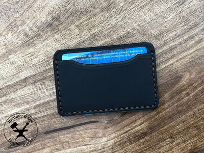 Handmade Minimalist Black Leather Card Wallet Close Up