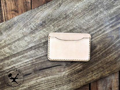 Handmade Minimalist Natural Leather Card Wallet with Hazel Stitching