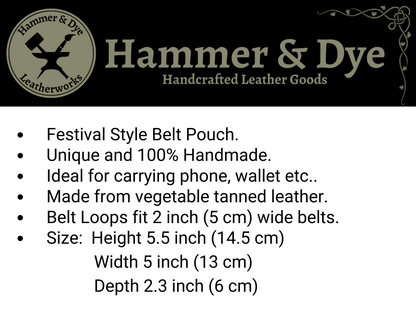 Infographic about the Handmade Two-tone Studded Leather Belt Bag in Black and Purple