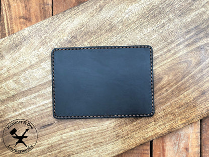 Handmade Two-tone Bifold Leather Card Wallet in Black and Brown with brown stitching outside view
