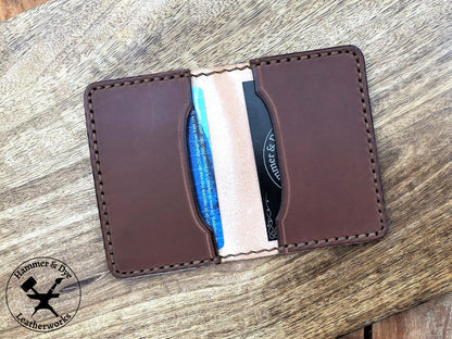 Handmade Two-tone Bifold Leather Card Wallet in Natural and brown color with brown stitching