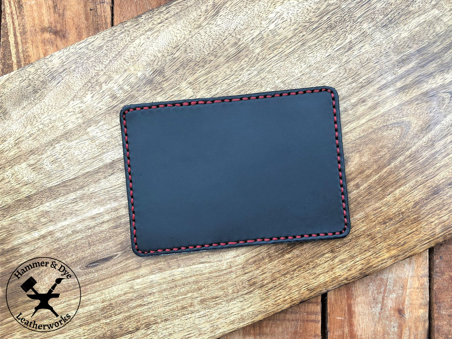 Handmade Black Bifold Leather Card Wallet outside view