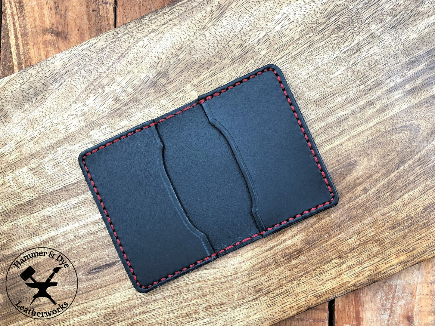 Handmade Black Bifold Leather Card Wallet inside view