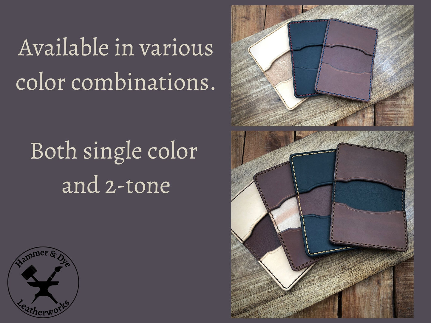Available color combinations of the handmade leather bifold card wallet