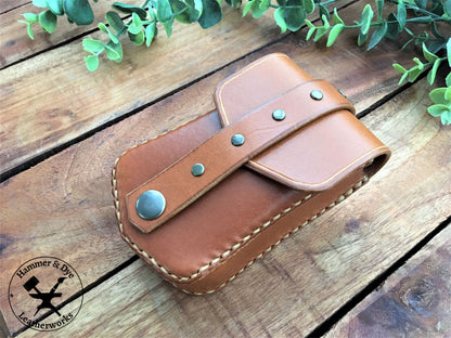 Handmade Cognac Color Mini Leather Belt Pouch for credit cards