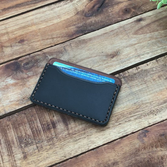 Video showing the Minimalist Leather Card Wallet in Black and Brown