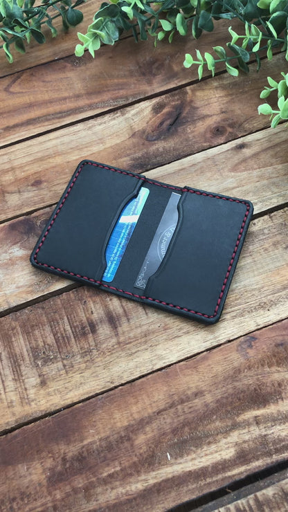 video showing the Handmade Black Bifold Leather Card Wallet