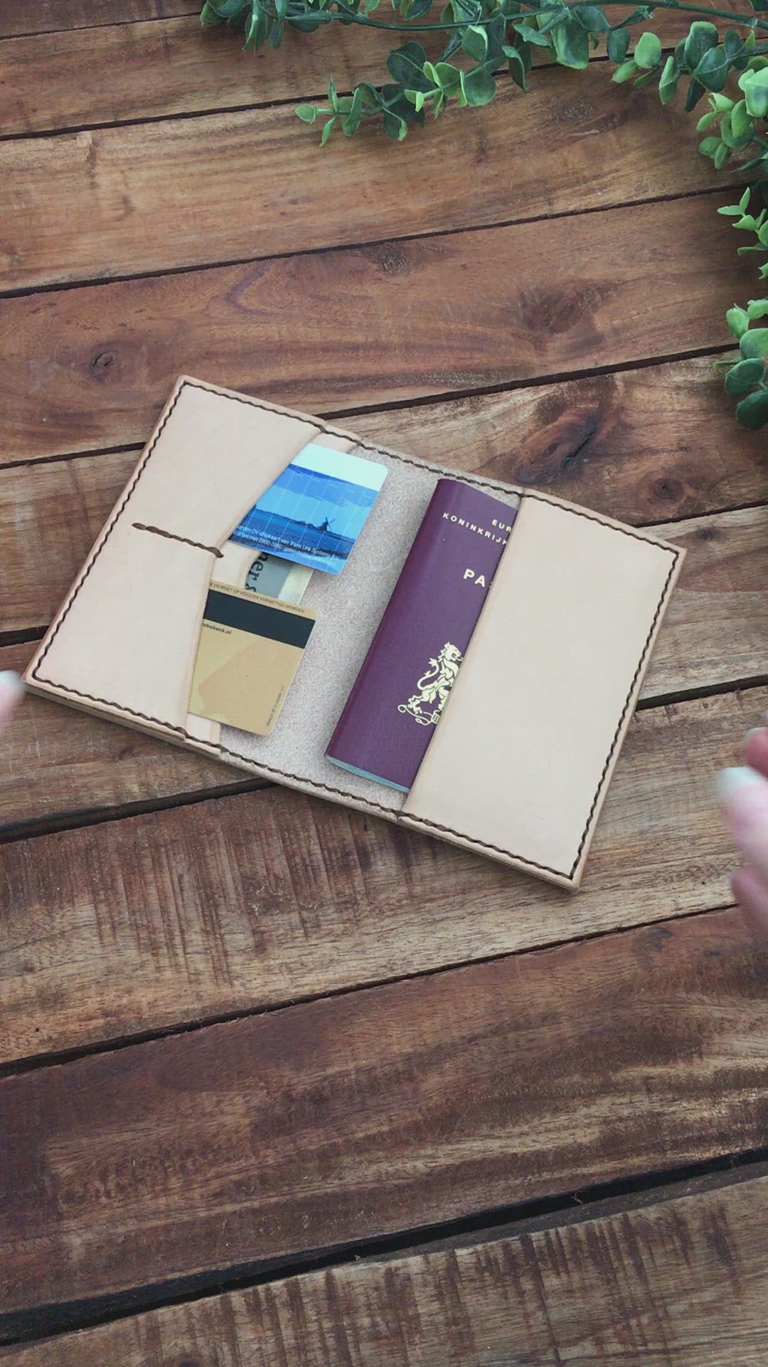 Video showing a Handmade Undyed Leather Passport Cover