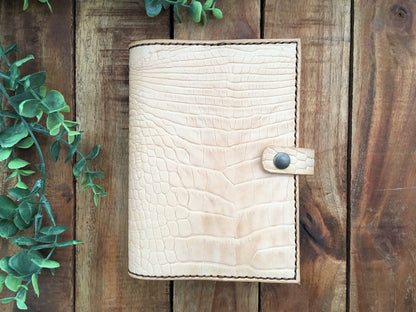 Handmade undyed Leather Alligator Embossed Book Cover 