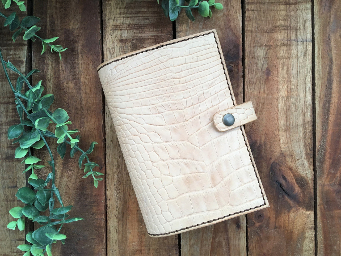 Handmade undyed Leather Alligator Embossed Book Cover  Front