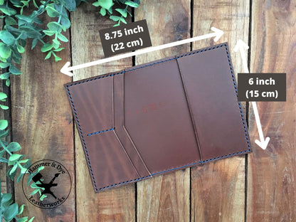 Handmade Brown Leather Passport Cover with sizing