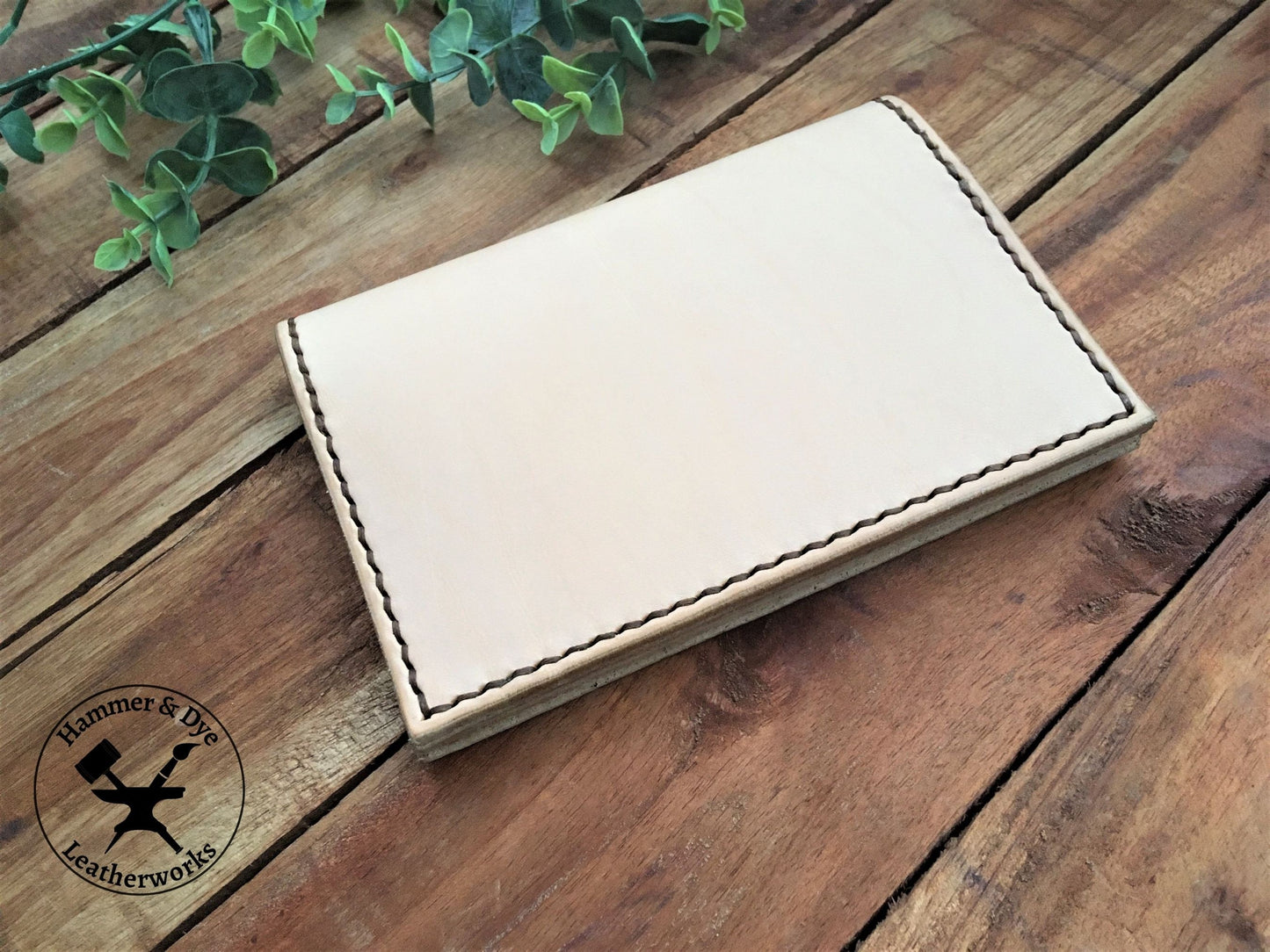 Handmade Undyed Leather Passport Cover Back