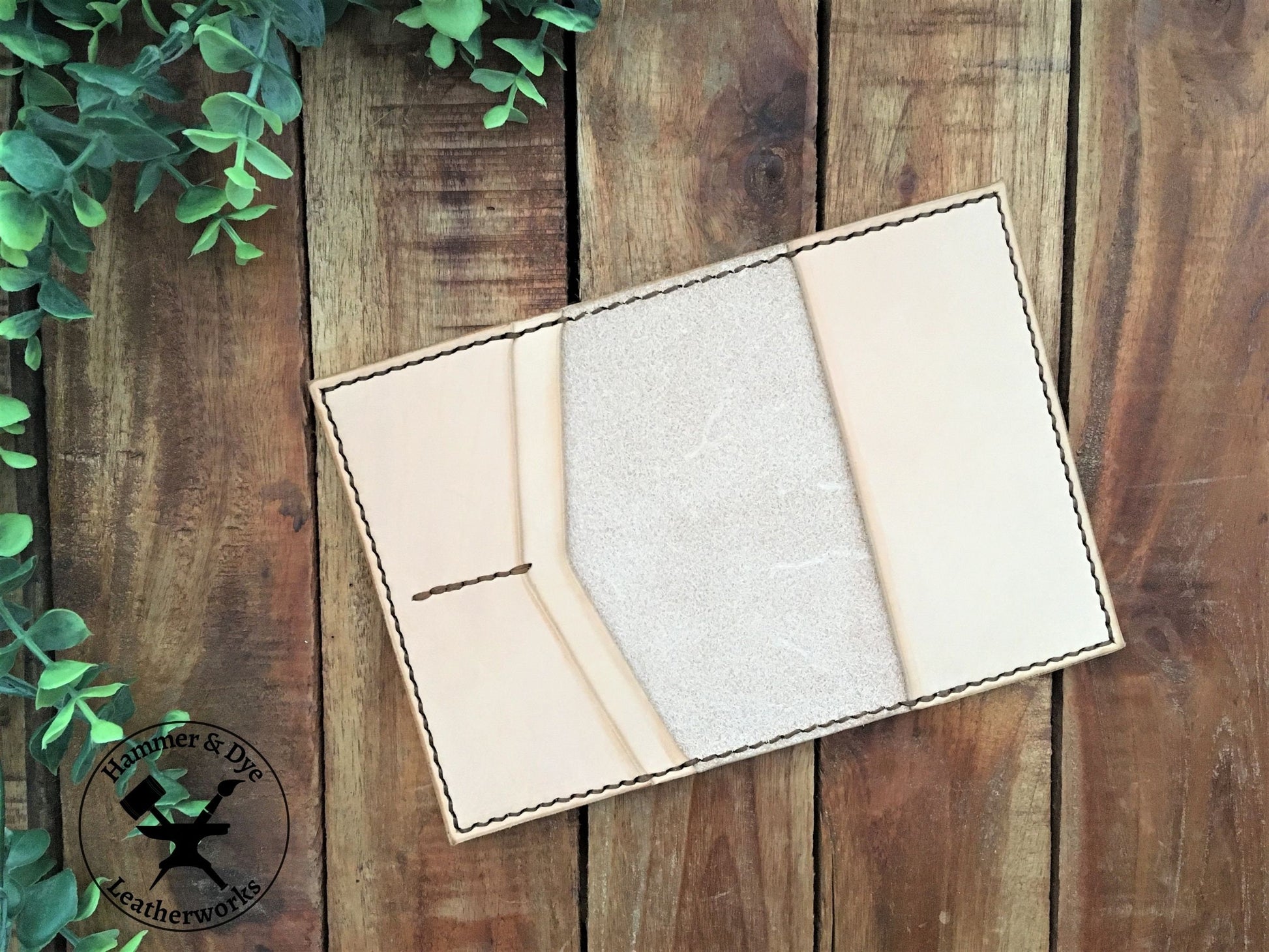 Handmade Undyed Leather Passport Cover Inside View