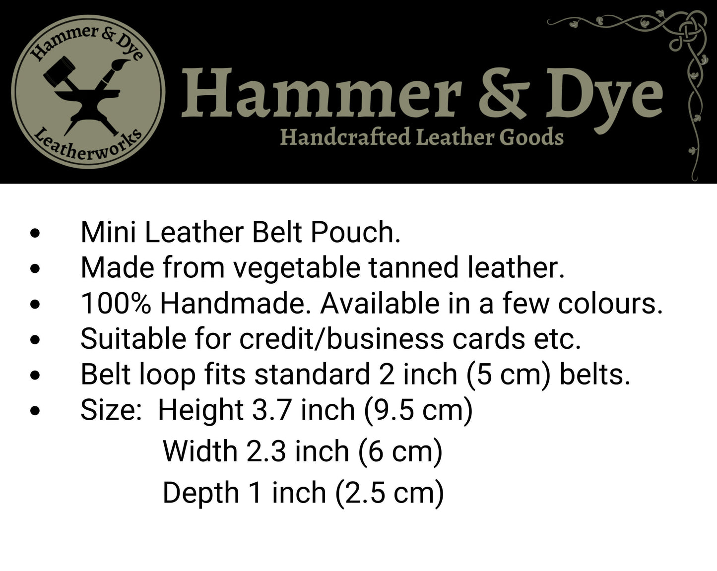 Mini Leather Belt Pouch, Ideal credit or business card holder.