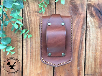 Handmade Brown mini leather belt pouch for credit cards Back View