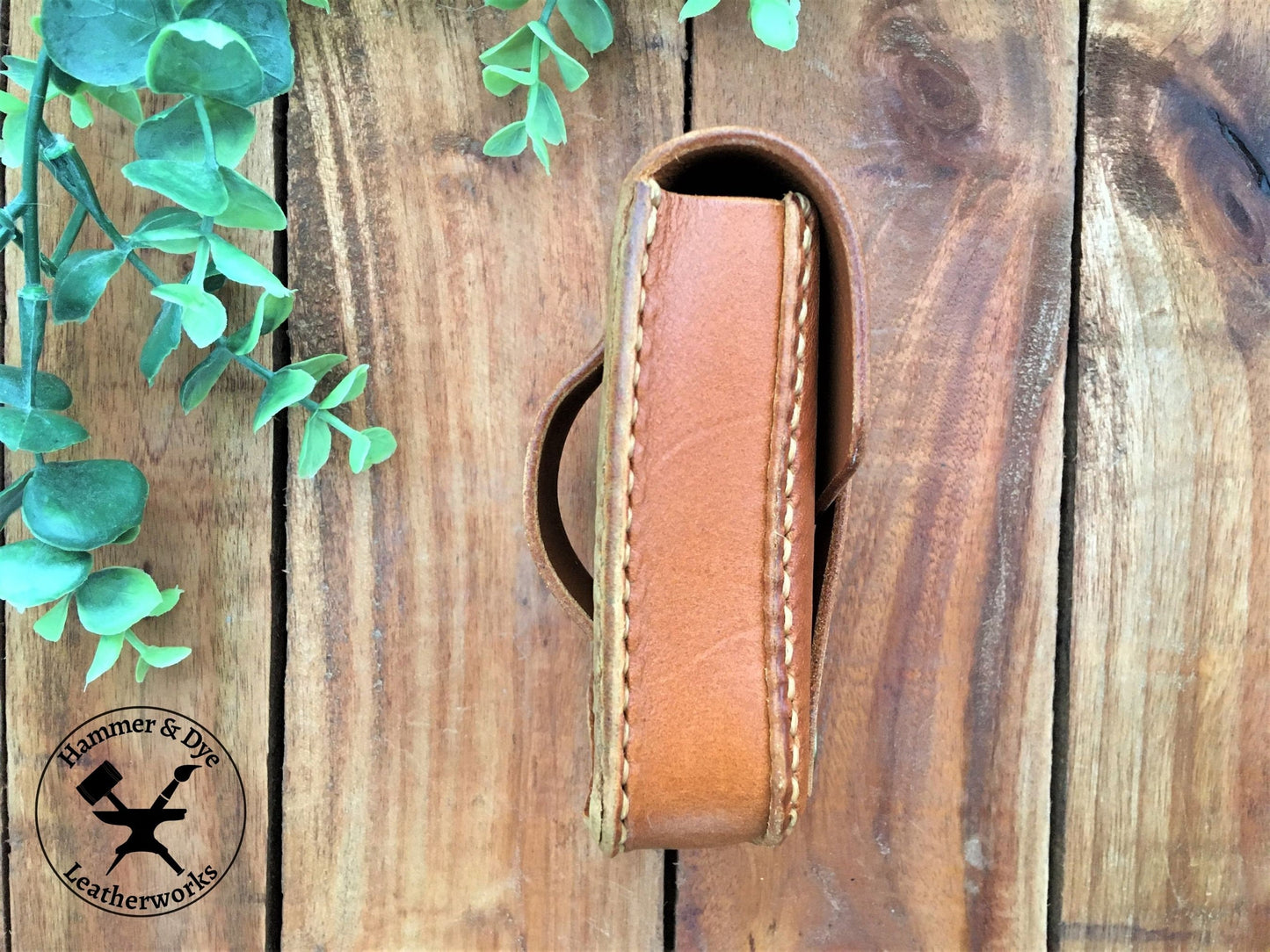 Handmade Cognac Color Mini Leather Belt Pouch for credit cards Side View