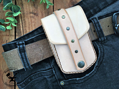 Handmade Undyed Mini Leather Belt Pouch for credit cards on a belt