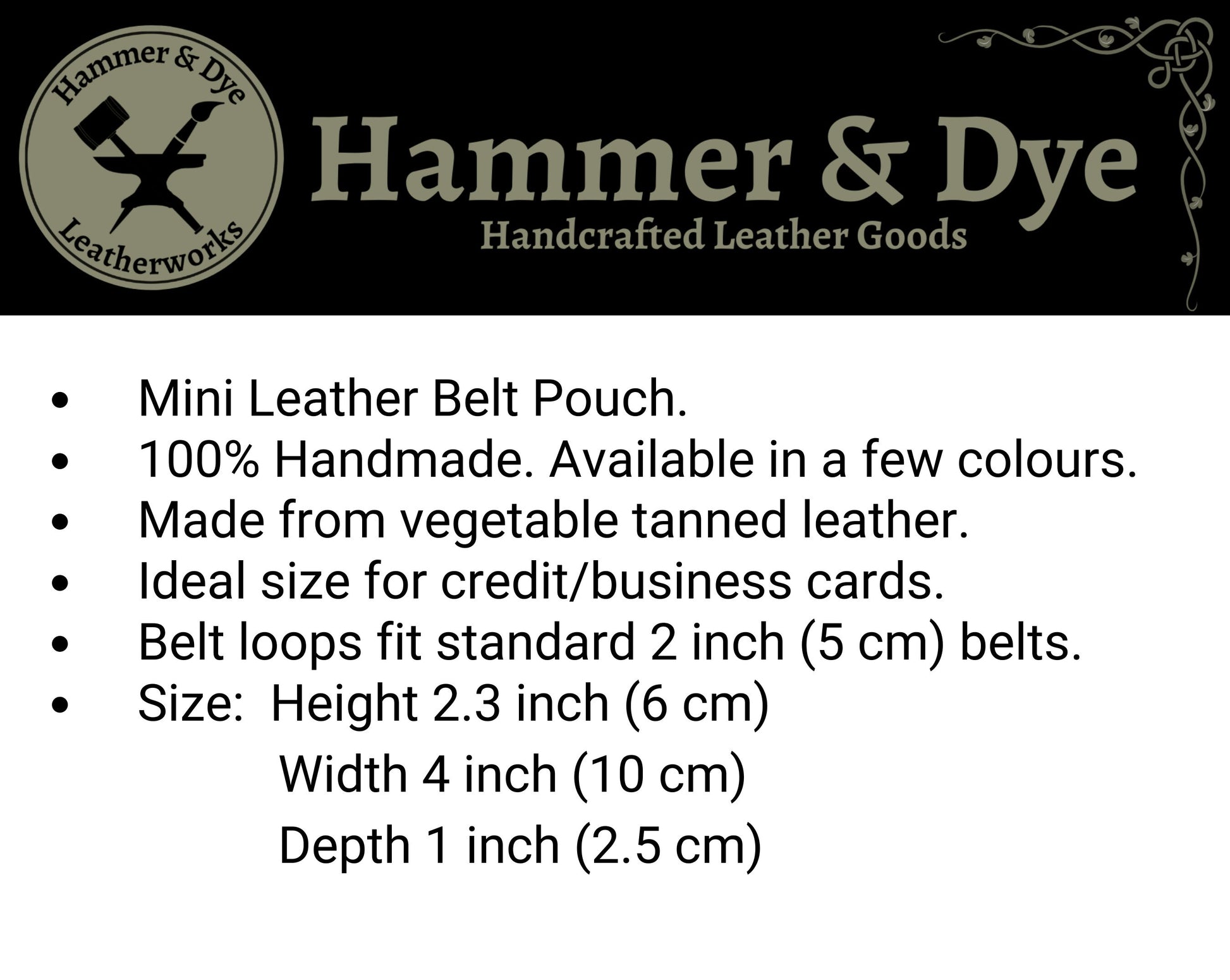 Black Mini Leather Belt Pouch, Ideal for credit or business cards. – Hammer  and Dye