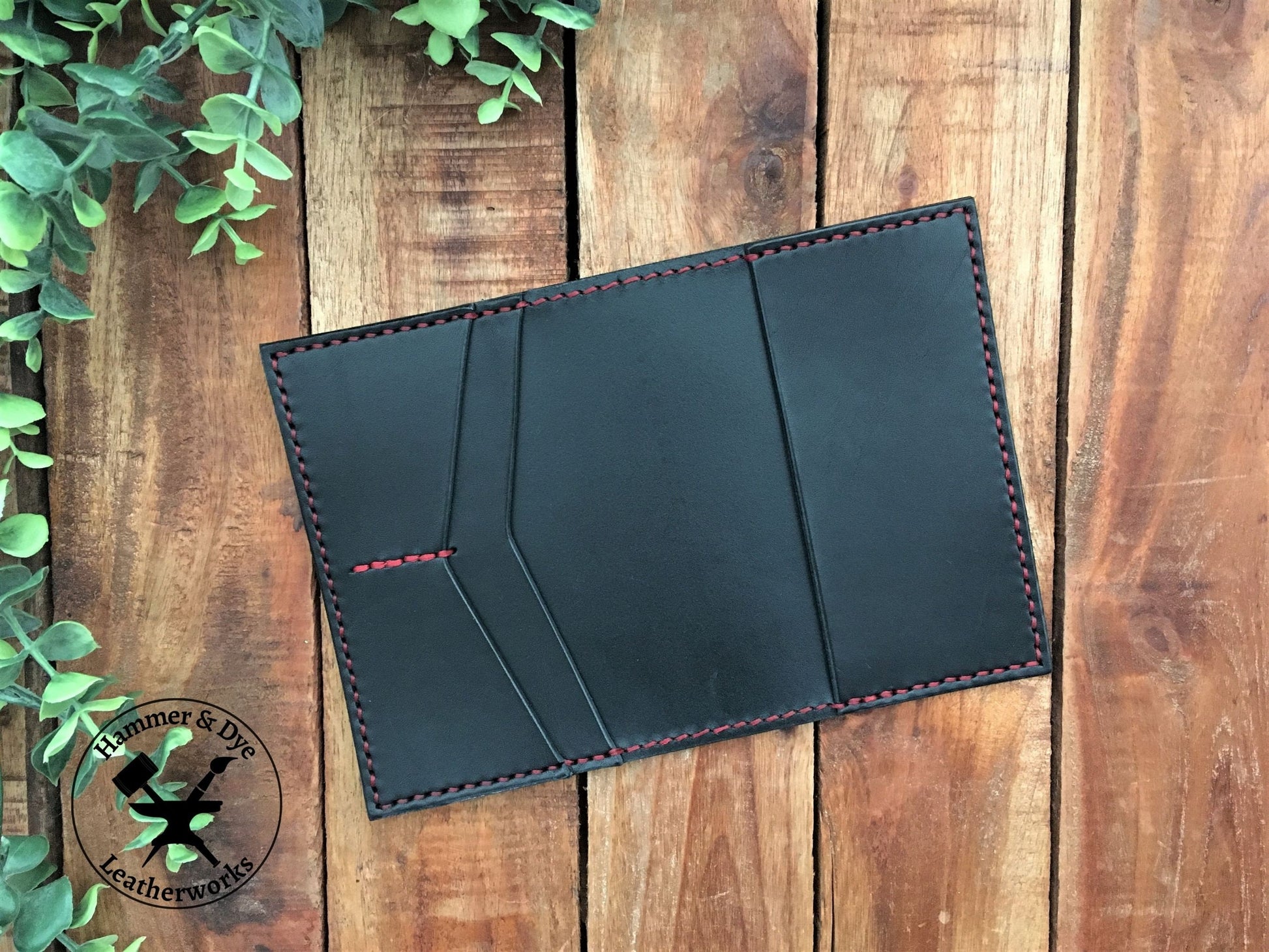 Handmade Black Leather Passport Cover Inside View