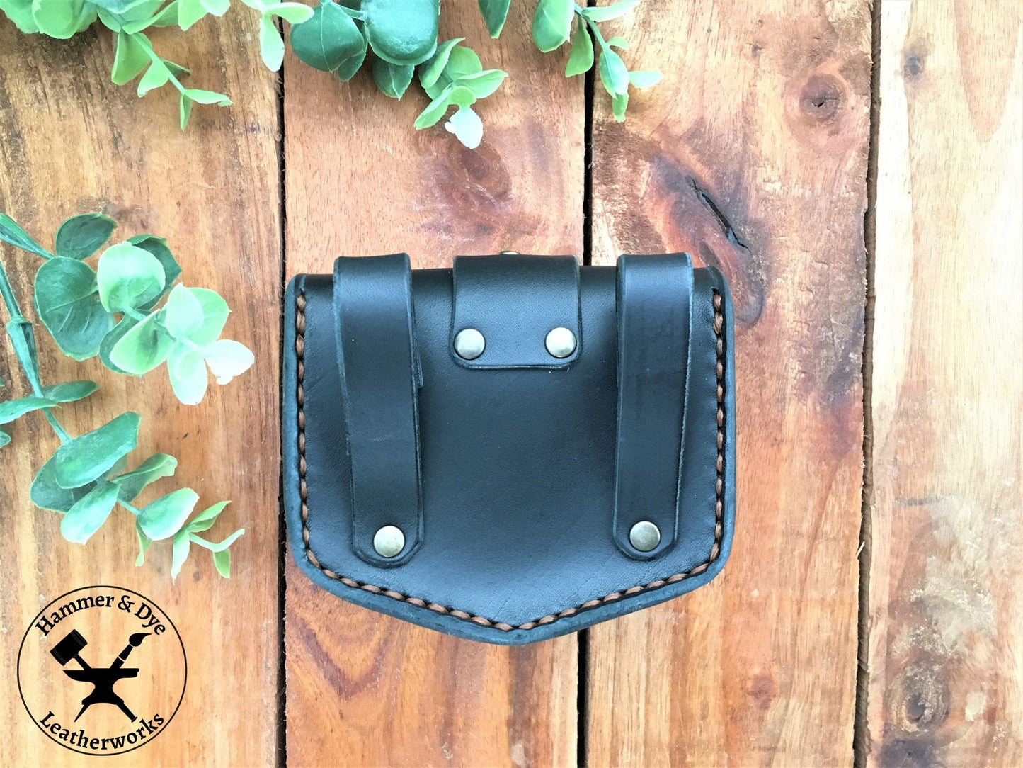 Handmade Black Mini Leather Belt Pouch back view