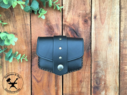 Handmade Black Mini Leather Belt Pouch  front view