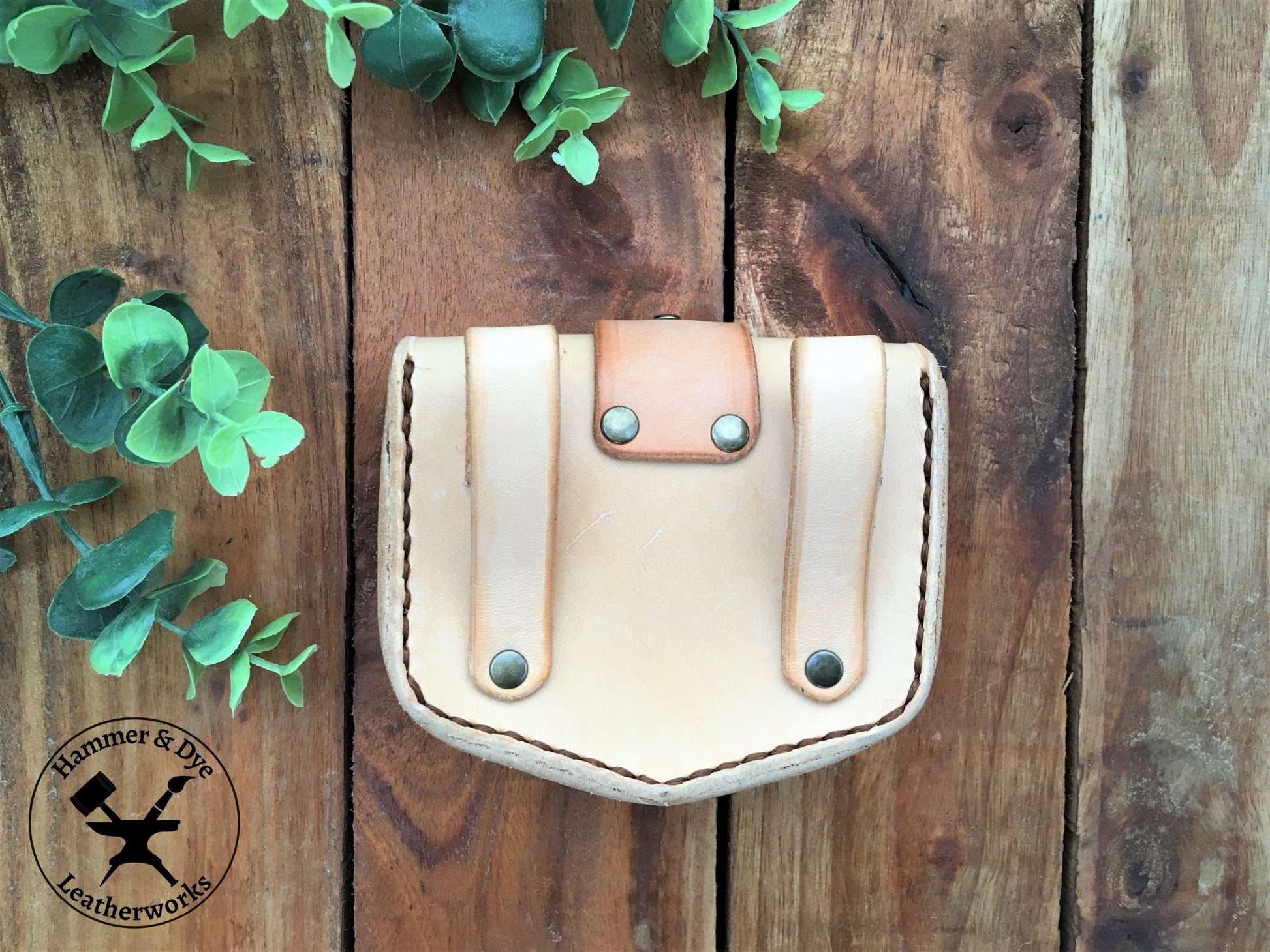 Handmade Undyed Mini Leather Belt Pouch for credit cards Back View