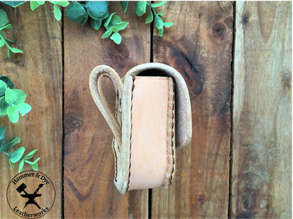 Handmade Undyed Mini Leather Belt Pouch for credit cards Side View