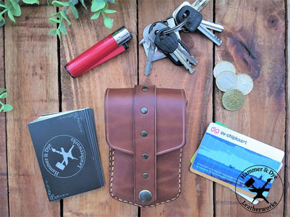 Handmade Brown mini leather belt pouch for credit cards