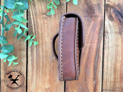 Handmade Brown mini leather belt pouch for credit cards Side View