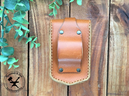 Handmade Cognac Color Mini Leather Belt Pouch for credit cards Back View