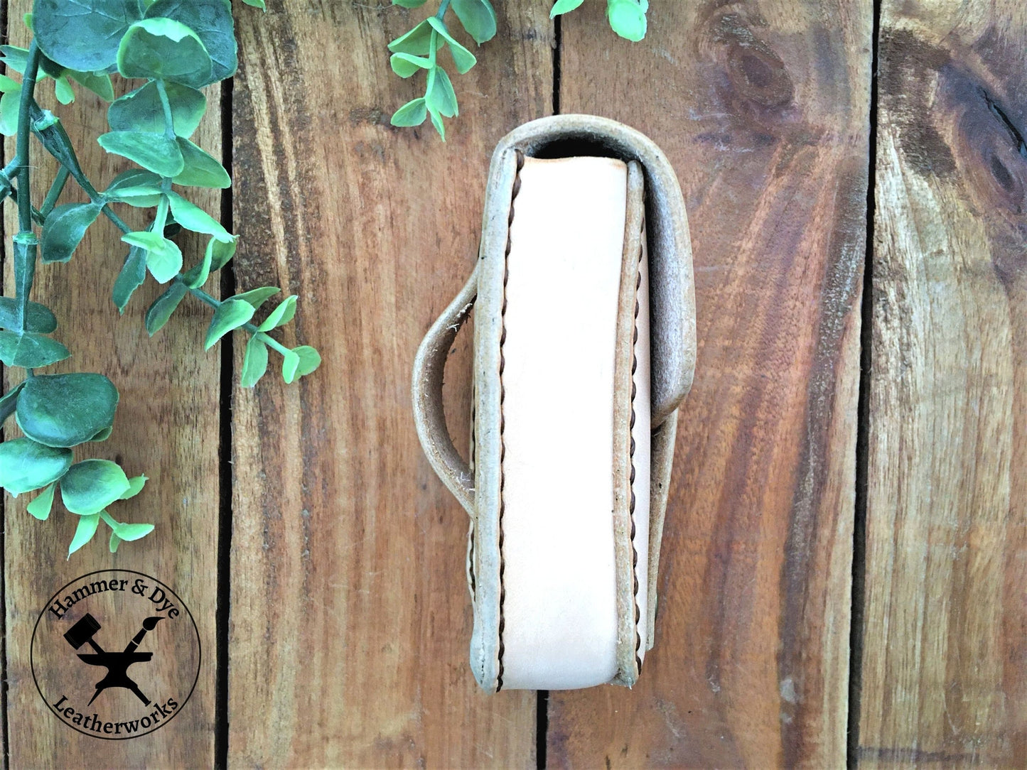 Handmade Undyed Mini Leather Belt Pouch for credit cards Side View