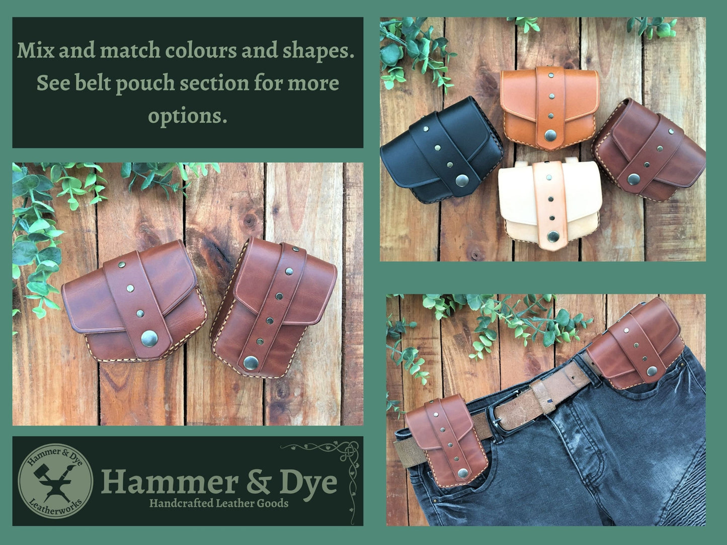 Handmade Mini Leather Belt Pouches available in different shapes and sizes
