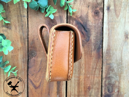 Handmade Cognac Color Mini Leather Belt Pouch for credit cards Side View