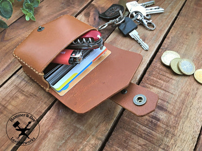 Handmade Cognac Color Mini Leather Belt Pouch for credit cards with with cards and other small items