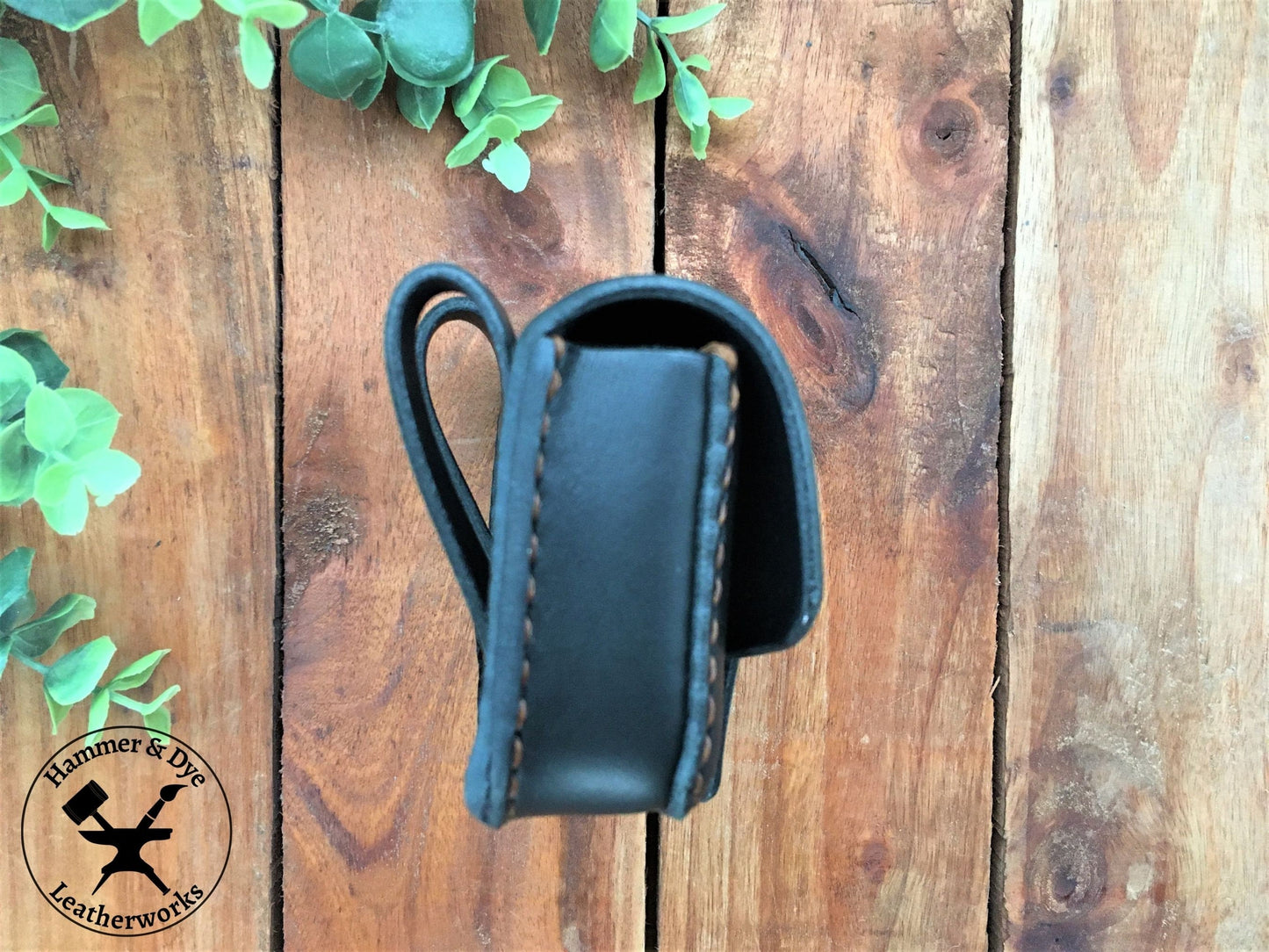 Handmade Black Mini Leather Belt Pouch side view