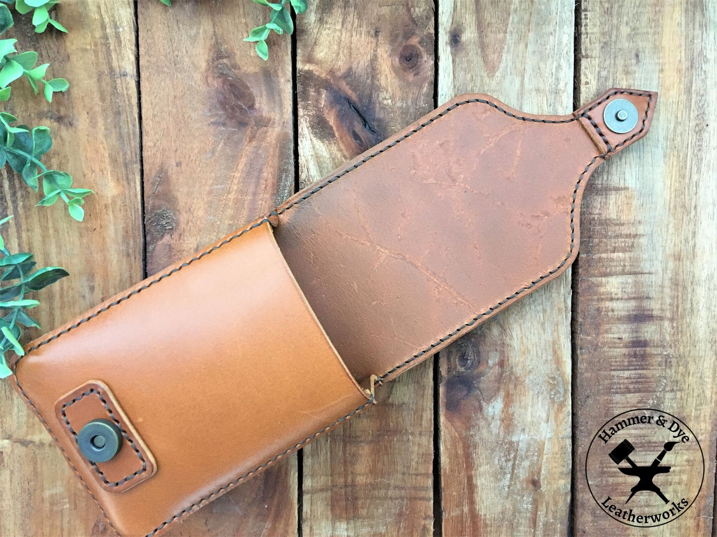 Handmade Classic Cognac Leather Belt Pouch with magnetic closing