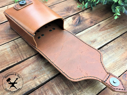Handmade Classic Cognac Leather Belt Pouch with magnetic closing inside view