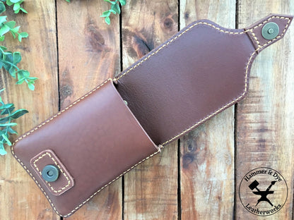 Handmade Classic Brown Leather Belt Pouch with magnetic closing open