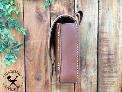 Handmade Classic Brown Leather Belt Pouch with magnetic closing side view