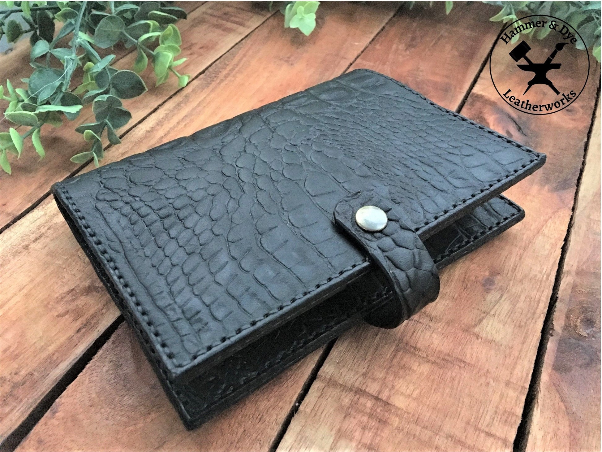 Handmade Black Leather Alligator Embossed Book Cover 