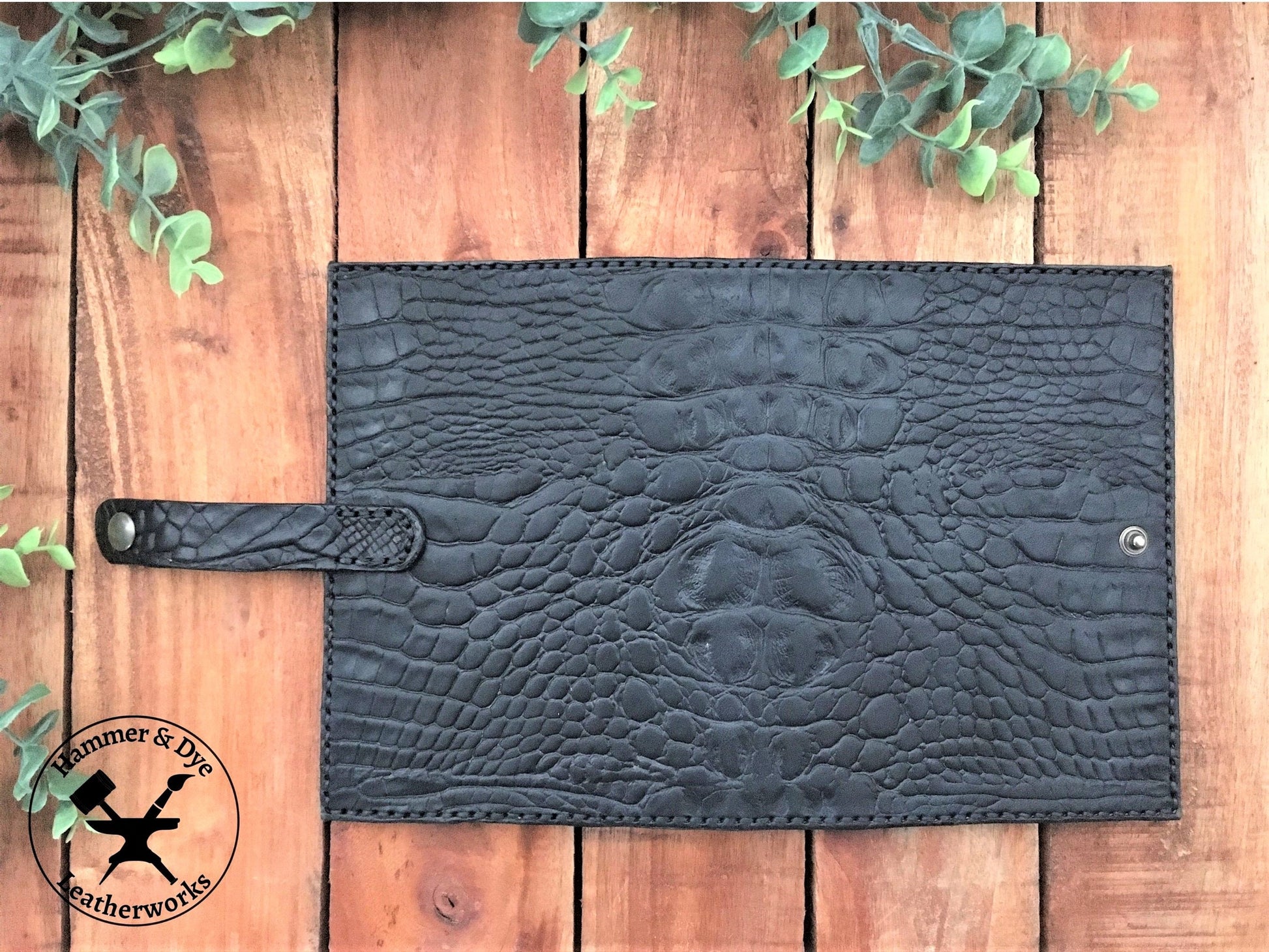 Handmade  Black Alligator Embossed Book Cover  Outside view